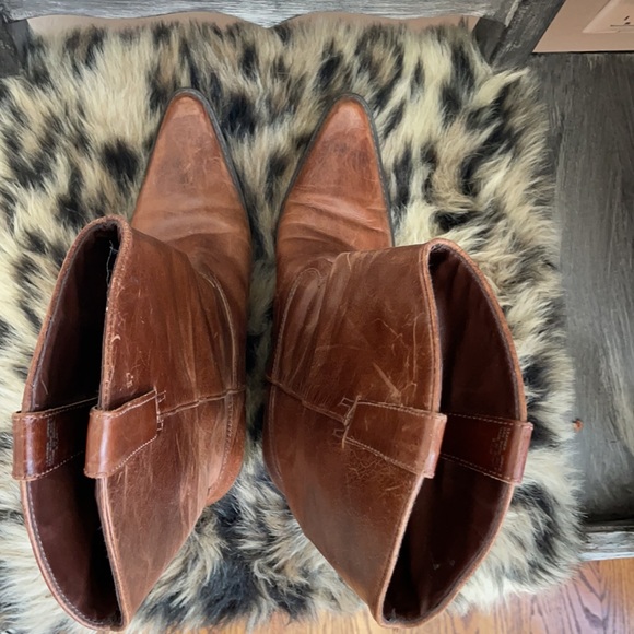 Matisse Brown Leather Pointed Toe Cowboy Boots Cutout Turq. Floral Design - Picture 6 of 11